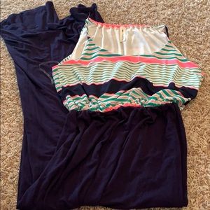 Navy, Pink/green stripe maxi